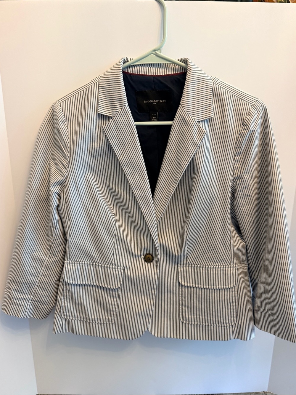 Banana Republic Striped Seersucker-Style Blazer Petite 8P